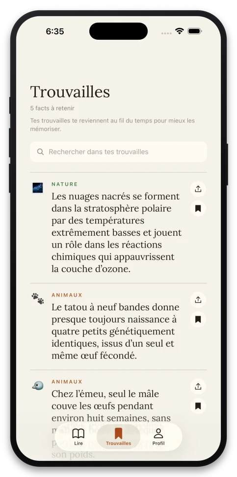 Écran des trouvailles dans Lyvox