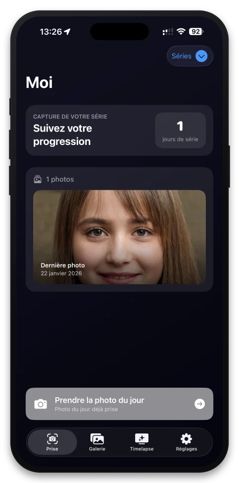 Écran d'accueil de SelfiFlow